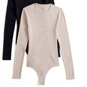 Abercrombie & Fitch long sleeve ribbed crewneck bodysuit thong Small EUC!